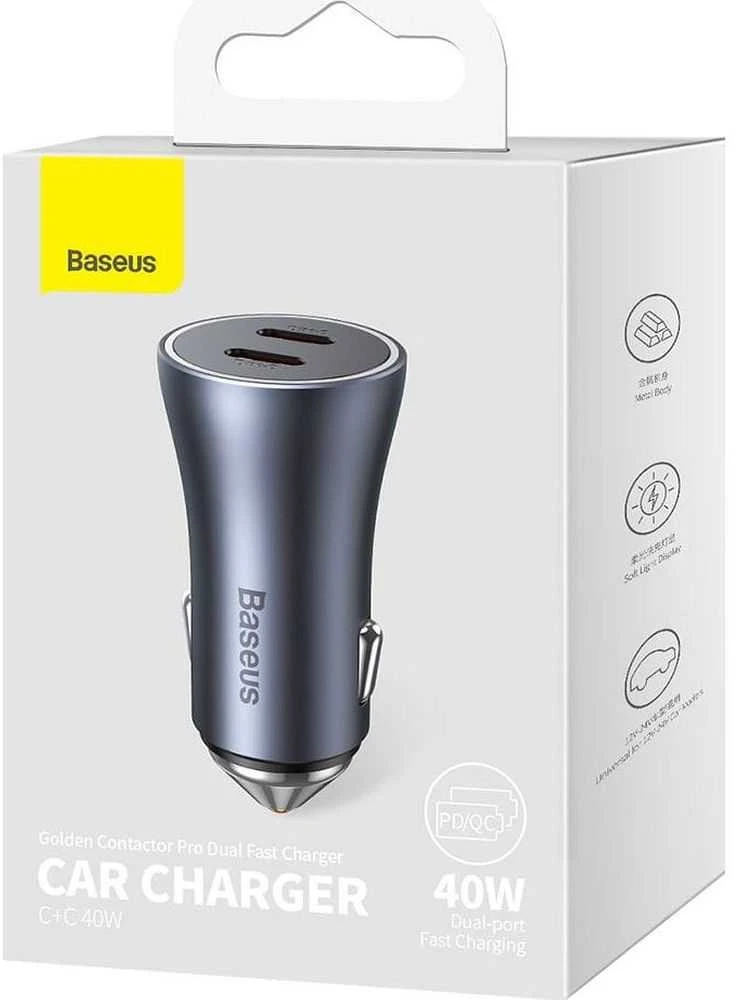 Baseus Golden Contactor Pro automobilinis įkroviklis 2x USB-C 40W - Tamsiai pilka