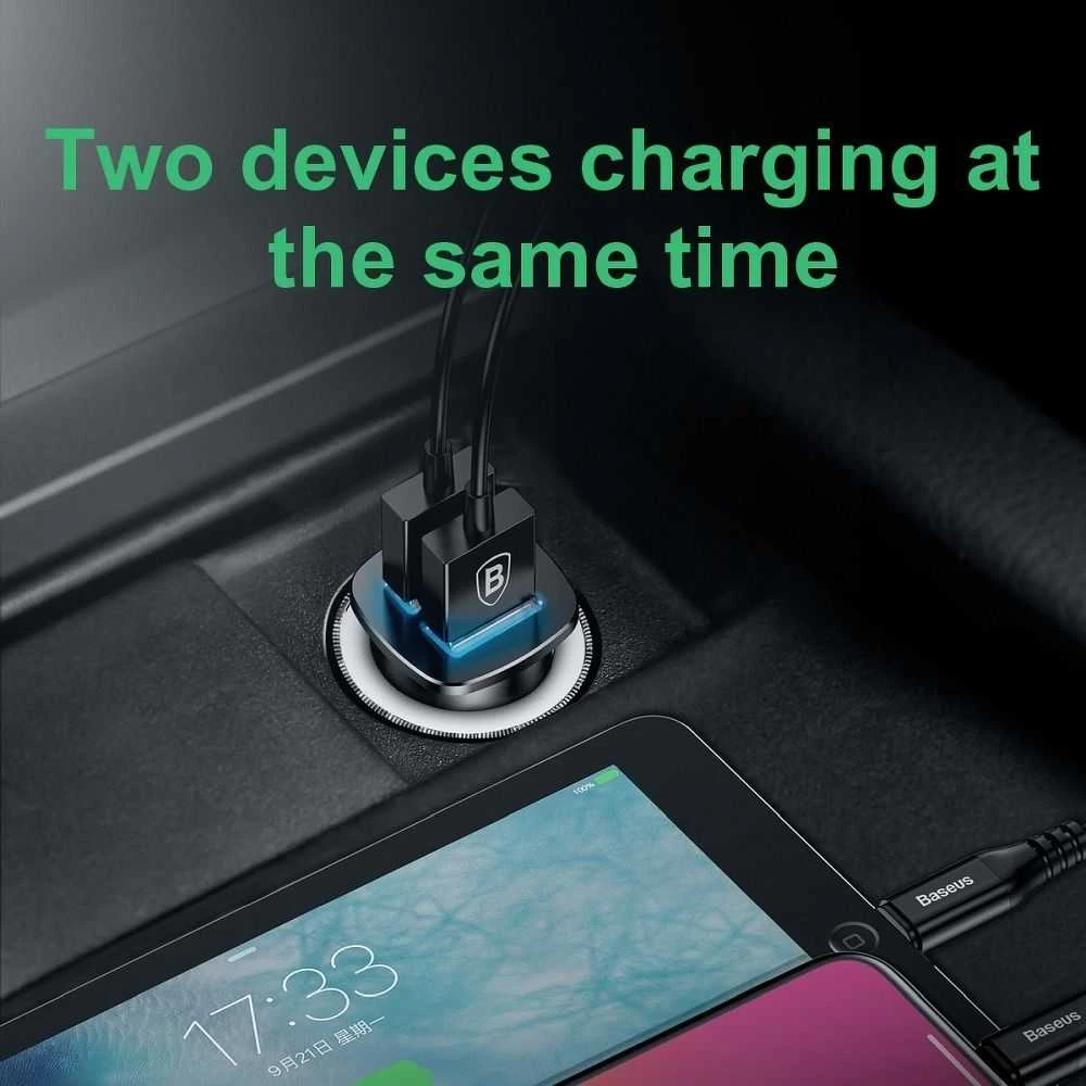 Baseus Square automobilinis įkroviklis 2xUSB QC3.0 5A 30W - Juodas