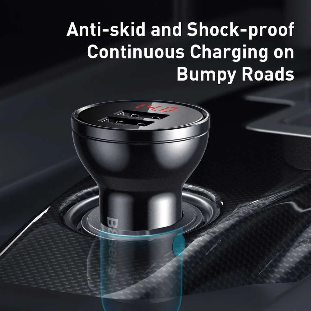 Baseus automobilinis įkroviklis 24W su 3-in-1 USB kabeliu 1.2m
