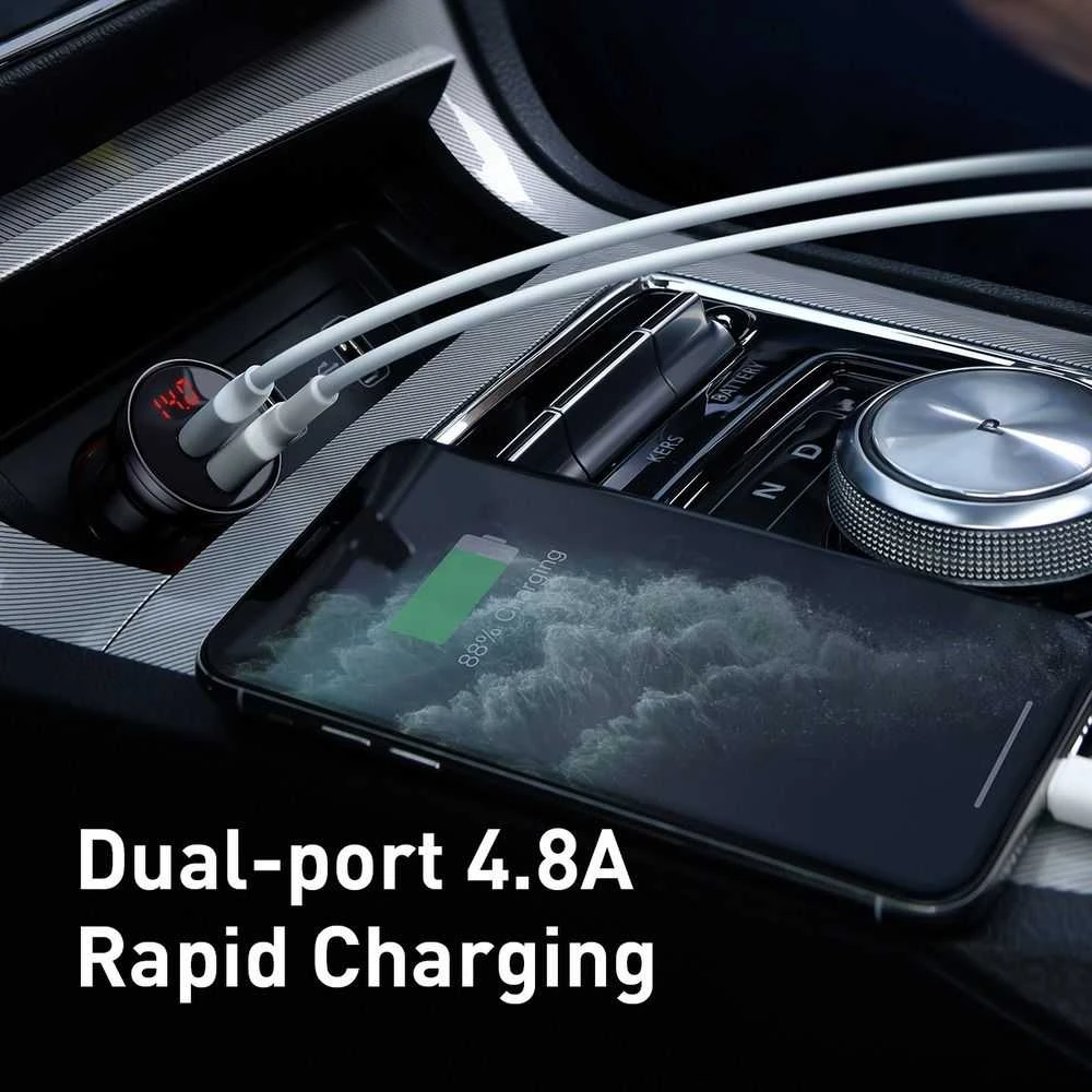 Baseus automobilinis įkroviklis 24W su 3-in-1 USB kabeliu 1.2m