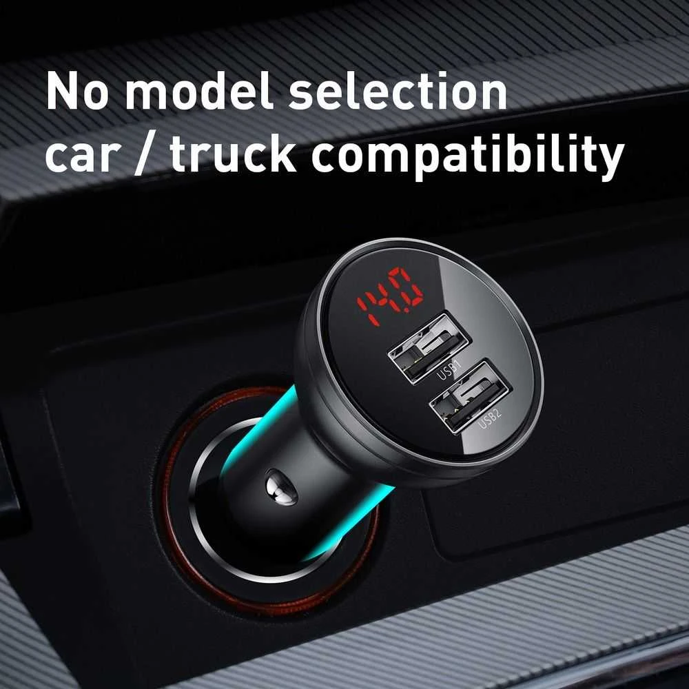 Baseus automobilinis įkroviklis 24W su 3-in-1 USB kabeliu 1.2m