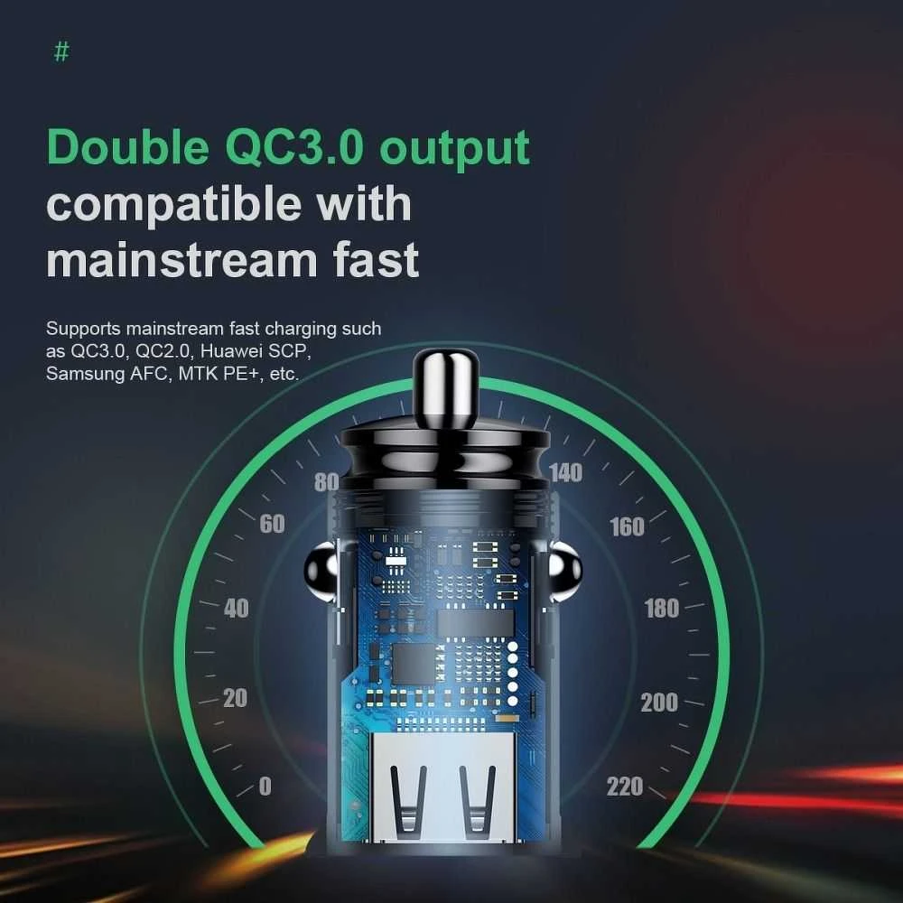 Baseus Circular automobilinis įkroviklis 2xUSB QC3.0 5A 30W - Juodas