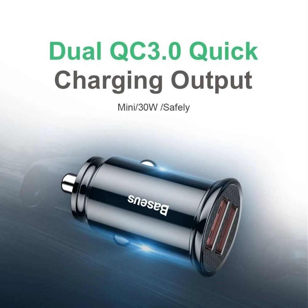 Baseus Circular automobilinis įkroviklis 2xUSB QC3.0 5A 30W - Juodas