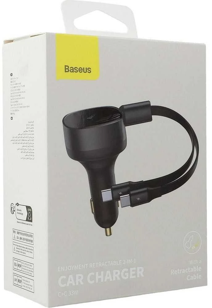 Automobilinis įkroviklis Baseus Enjoyment su kabeliu USB-C, 33W (juodas)