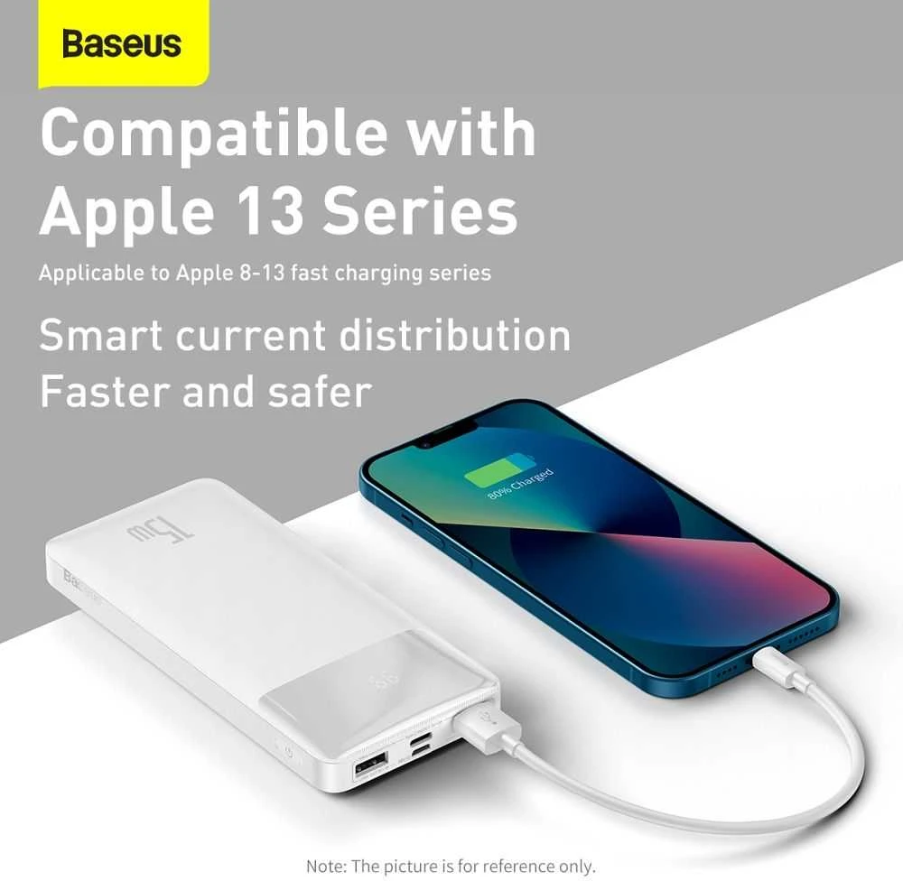 LiPo išorinis akumuliatorius (Powerbank) 10000mAh 15W 5V 3A 2xUSB + USB C Bipow baltas BASEUS