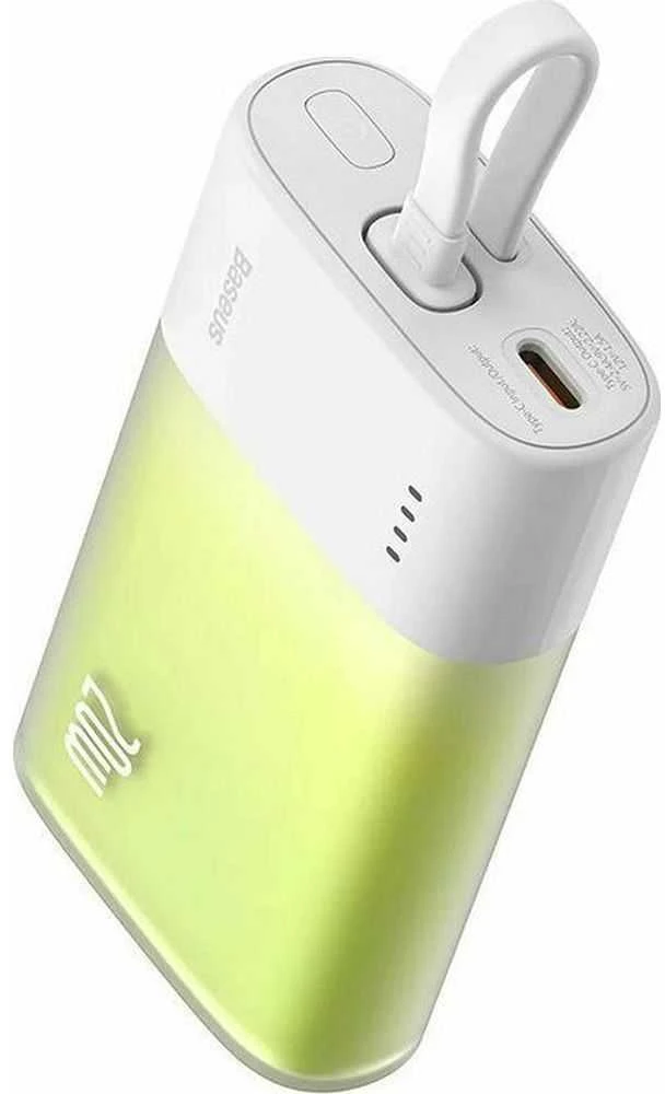 Baseus Popsicle 5200mAh 20W Powerbank su įmontuotu Lightning kabeliu (+ Baltas Baseus Simple USB-C - USB-C 60W/20V/3A/30cm kabelis) - balta-žalia