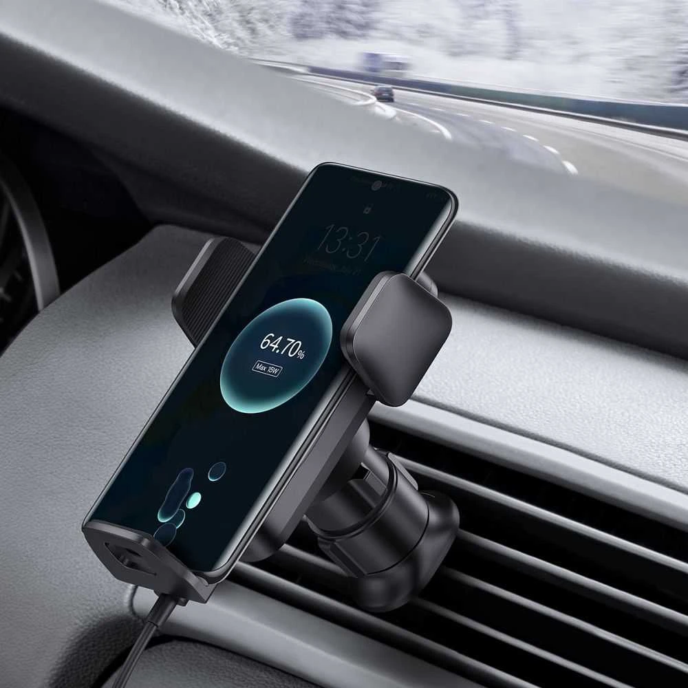 Baseus Automobilinis laikiklis 4.7-7.5" ekranų telefonams su belaidžiu Qi įkrovimu 15W, IR jutikliu