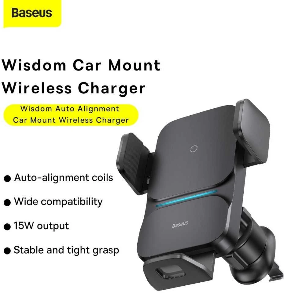 Baseus Automobilinis laikiklis 4.7-7.5" ekranų telefonams su belaidžiu Qi įkrovimu 15W, IR jutikliu