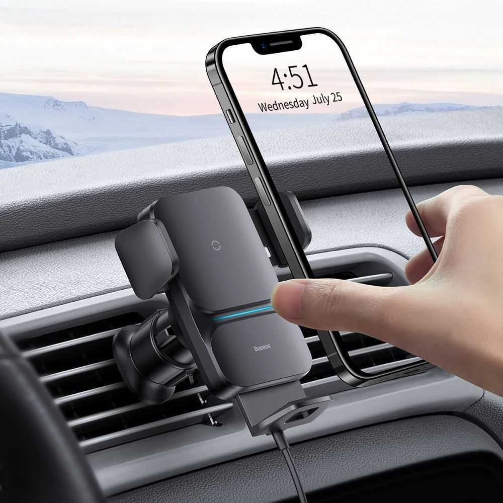 Baseus Automobilinis laikiklis 4.7-7.5" ekranų telefonams su belaidžiu Qi įkrovimu 15W, IR jutikliu