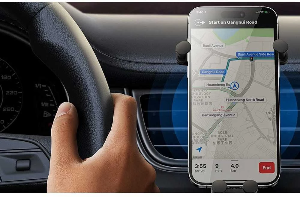 Baseus Automobilinis laikiklis 5.4-6.7" ekranų telefonams su belaidžiu įkrovimu 15W, juodas