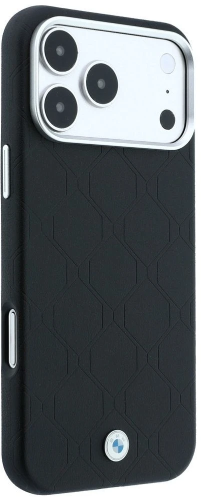 Dėklas BMW Sign Deboss Quilted Metal Logo MagSafe Case for iPhone 18 Pro / 17 Pro - Juodas