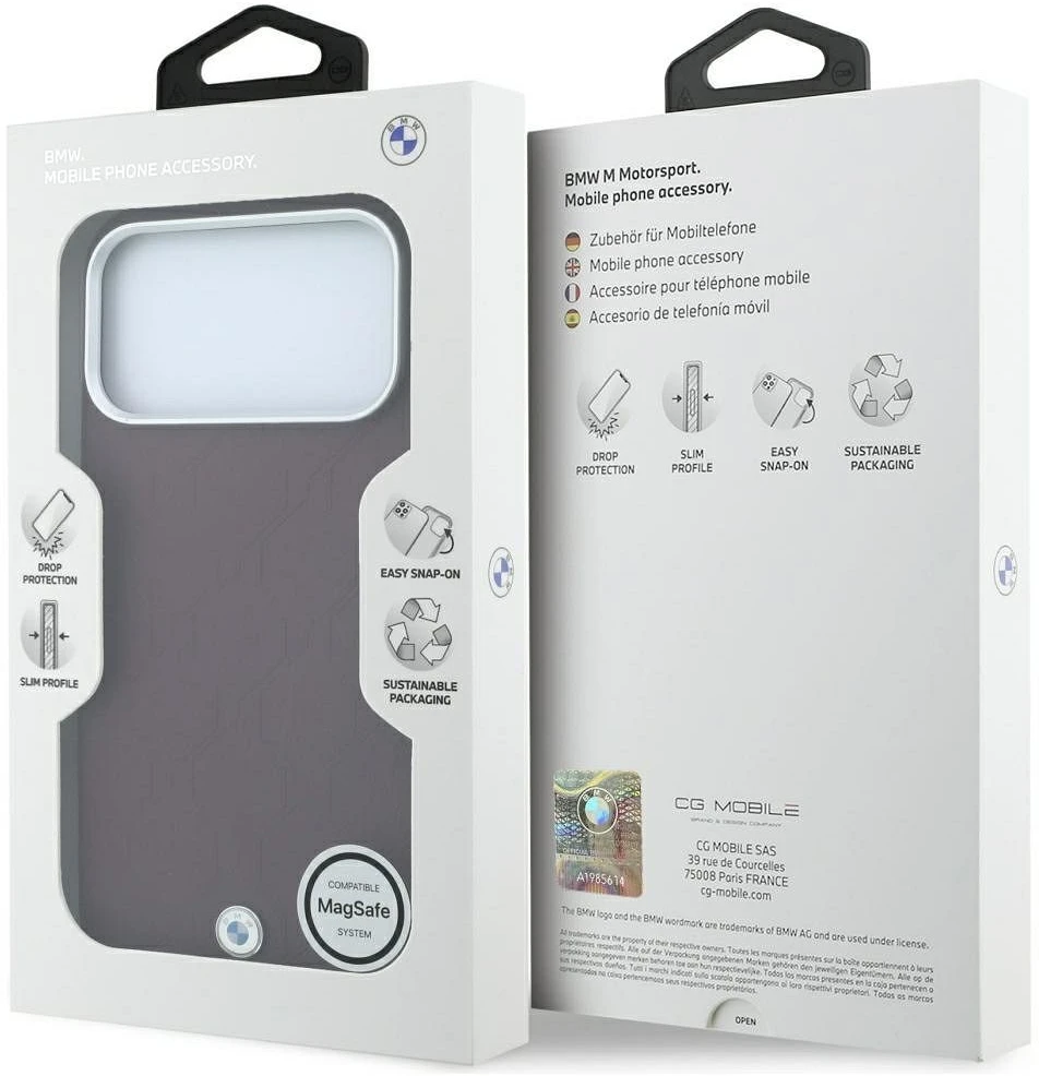 BMW Sign Deboss dygsniuotas metalinis logotipas MagSafe dėklas iPhone 18 Pro / 17 Pro – Bordo