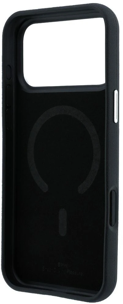 Dėklas BMW Sign Deboss Quilted Metal Logo MagSafe Case for iPhone 18 Pro / 17 Pro - Juodas