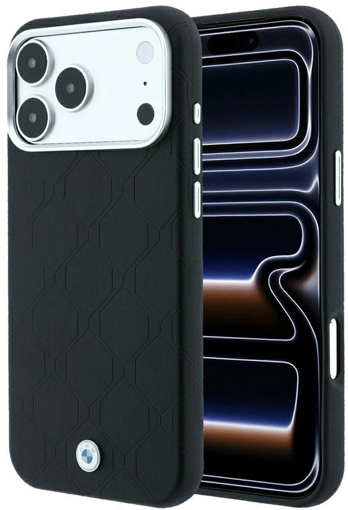 BMW Sign Deboss Quilted Metalinis Logotipas MagSafe Dėklas iPhone 18 Pro Max / 17 Pro Max - Juodas