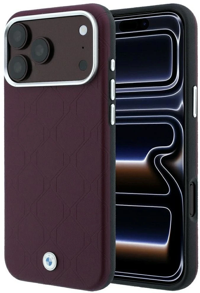 BMW Sign Deboss Quilted Metal Logo MagSafe dėklas iPhone 18 Pro Max / 17 Pro Max - Bordo
