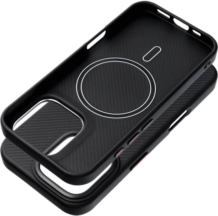 OEM dėklas, skirtas iPhone 14, Carbon Elite Mag Cover, suderinamas su MagSafe juodas