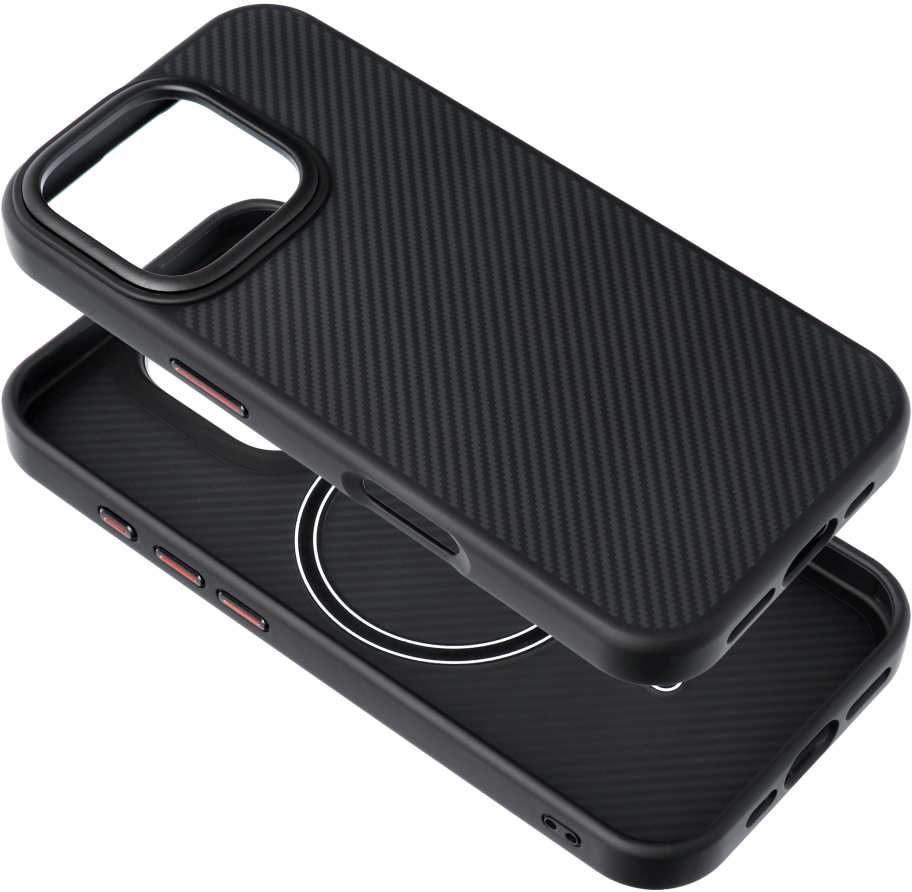 OEM dėklas, skirtas iPhone 14, Carbon Elite Mag Cover, suderinamas su MagSafe juodas