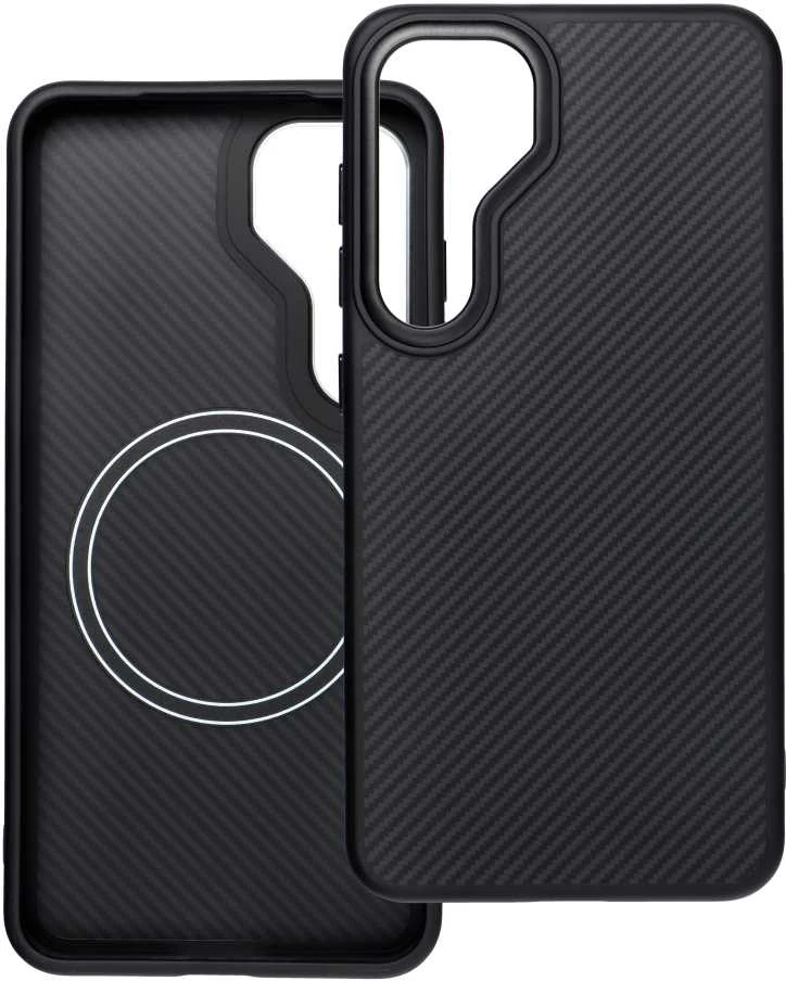 Oem Carbon Elite Mag dėklas suderinamas su MagSafe skirtas Samsung Galaxy S25 juodos spalvos