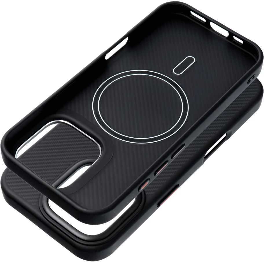 „Oem iPhone 15 PRO Carbon Elite Mag Cover“ dėklas, suderinamas su „MagSafe“ (juodas)
