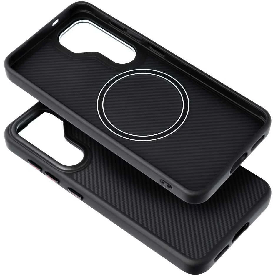 Oem Carbon Elite Mag dėklas suderinamas su MagSafe skirtas Samsung Galaxy S25 ULTRA juodos spalvos
