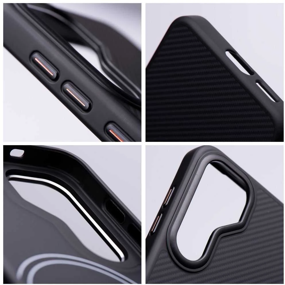 Oem Carbon Elite Mag dėklas suderinamas su MagSafe skirtas Samsung Galaxy S25 juodos spalvos