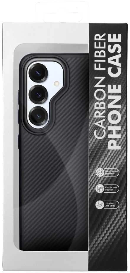 Oem Carbon Elite Mag dėklas suderinamas su MagSafe skirtas Samsung Galaxy S25 ULTRA juodos spalvos