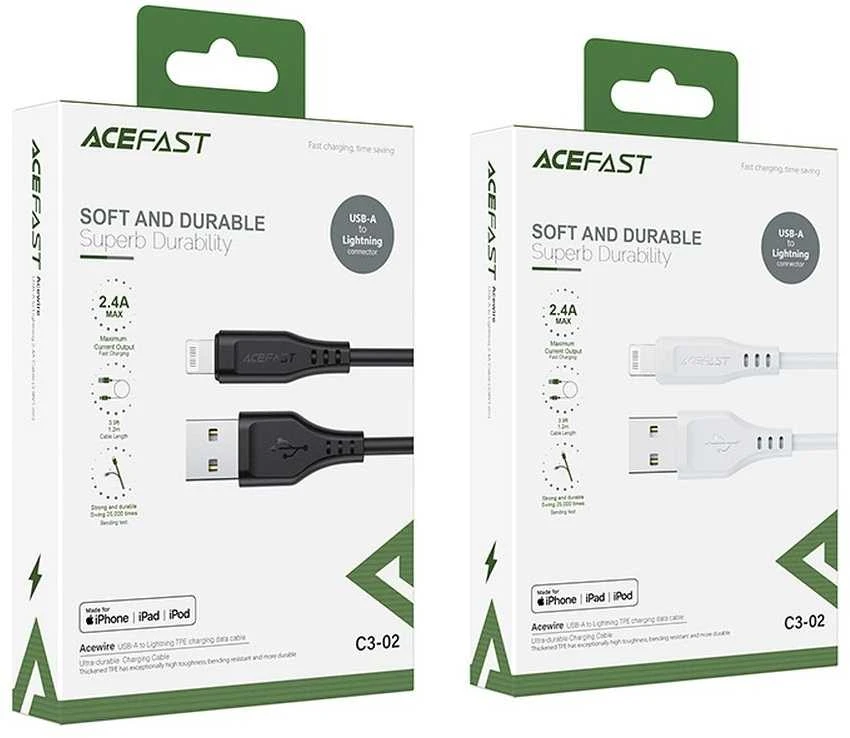 USB laidas Acefast C3-02 MFi USB-A iki Lightning 1.2m juodas
