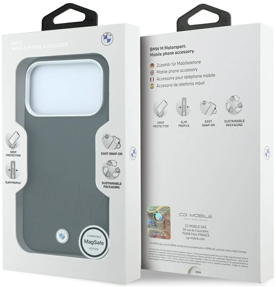 Dėklas BMW Sign Inclined Deboss Letters MagSafe Case, skirta iPhone 17 Pro / 18 Pro - Juoda
