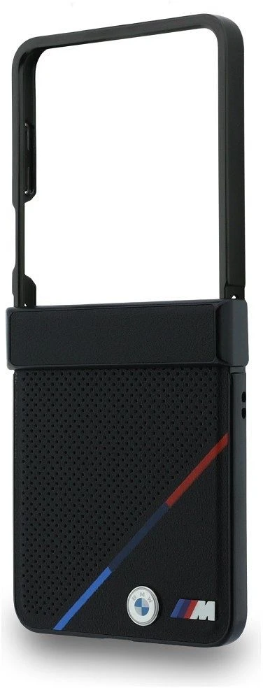 BMW M PU Perforated Tricolor Stripe Magnetic dėklas Samsung Galaxy Z Flip 8 juodos spalvos