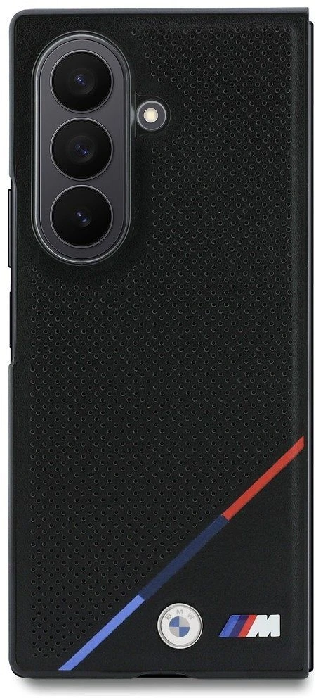 BMW M PU Perforated Tricolor Stripe Magnetinis dėklas Samsung Galaxy Z Fold 8 Ultra juodos spalvos