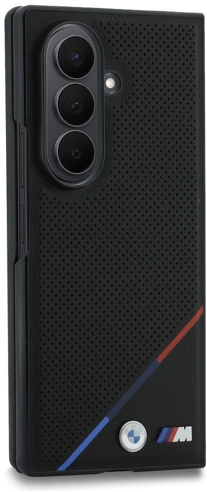 BMW M PU Perforated Tricolor Stripe Magnetinis dėklas Samsung Galaxy Z Fold 8 Ultra juodos spalvos