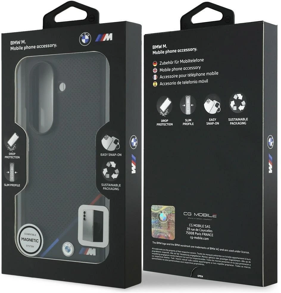 BMW M PU Perforated Tricolor Stripe Magnetinis dėklas Samsung Galaxy Z Fold 8 Ultra juodos spalvos