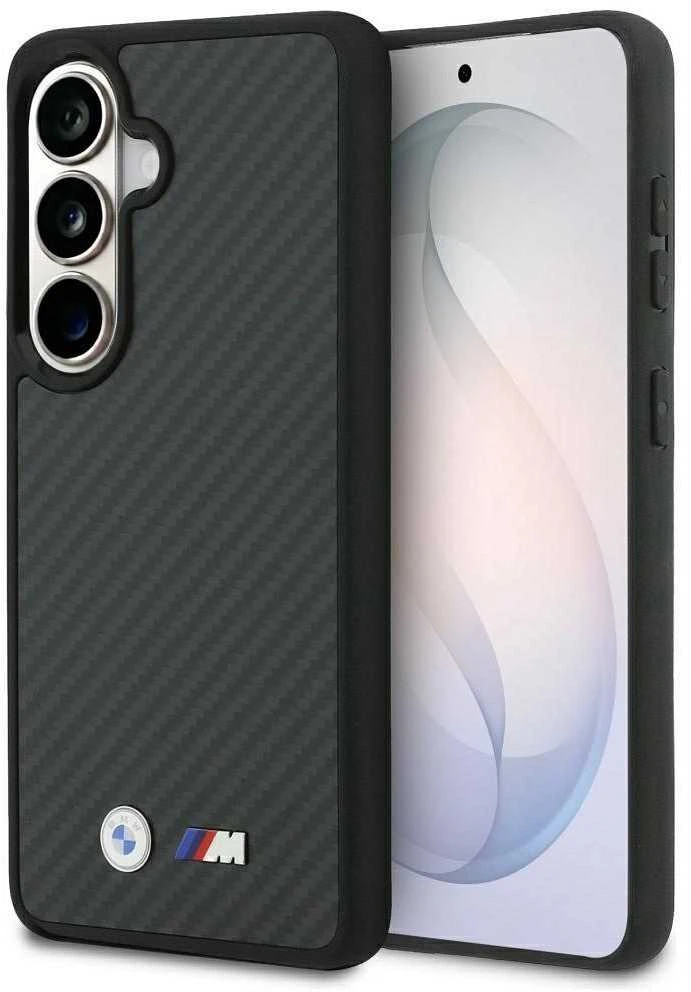 Dėklas BMW M Kevlar Logo MagSafe for Samsung Galaxy S26 juodos spalvos