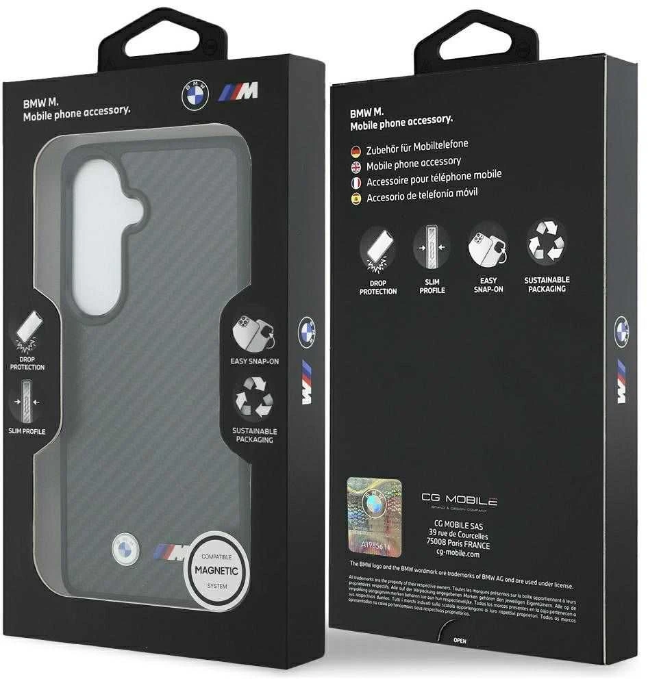 Dėklas BMW M Kevlar Logo MagSafe for Samsung Galaxy S26 juodos spalvos