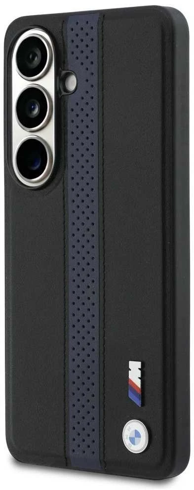 BMW M PU Leather Perforated Stripes and Metal Logo Magnetic dėklas skirtas Samsung Galaxy S26 mėlynos spalvos