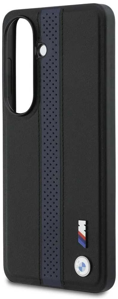 BMW M PU Leather Perforated Stripes and Metal Logo Magnetic dėklas skirtas Samsung Galaxy S26 mėlynos spalvos