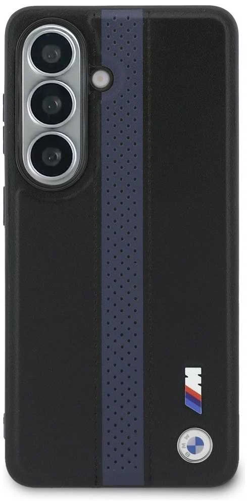 BMW M PU Leather Perforated Stripes and Metal Logo Magnetic dėklas skirtas Samsung Galaxy S26 mėlynos spalvos