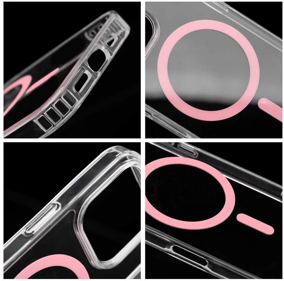 Oem Drop Glue Colorful Ring Mag dėklas suderinamas su MagSafe skirtas Samsung Galaxy A16 rožinės spalvos