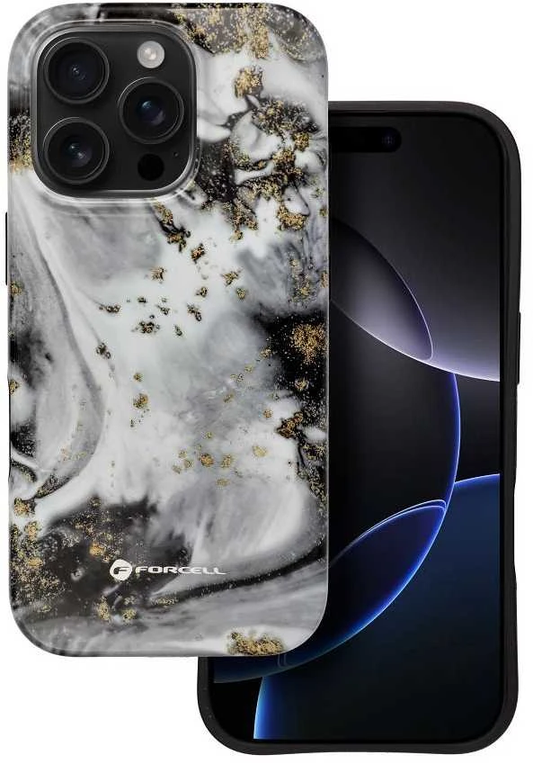 „iPhone 15 PRO MAX“ dėklas „Forcell F-Protect Mirage“, suderinamas su kariniu kritimo testu, sidabrinis rūkas