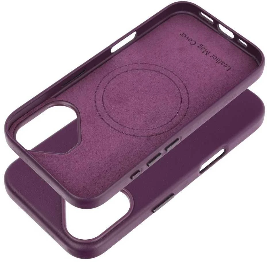 Dėklas Leather Mag Cover (MagSafe) skirtas iPhone 16 violetinis