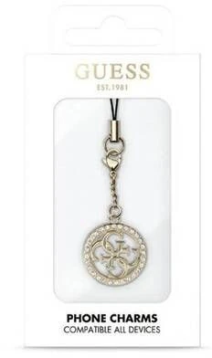 Dėklas Guess pakabukas GUCPM4DRD telefono dirželis 4G Rhinestone Charm