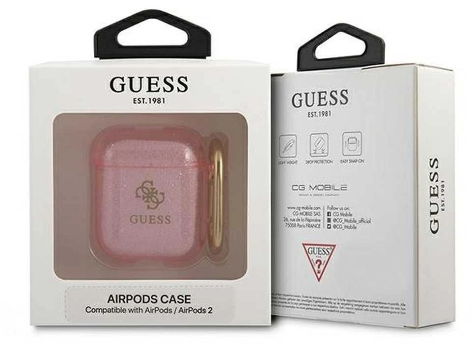 Guess GUA2UCG4GP AirPods dėklas rožinės spalvos Glitter Collection