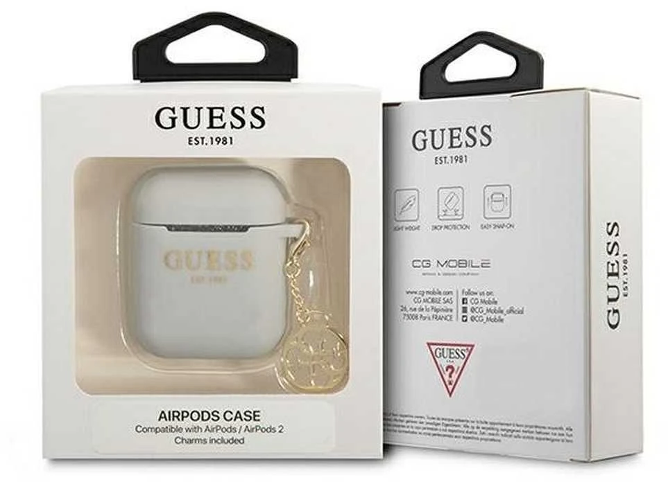 Guess GUA2LSC4EG AirPods dėklas pilkos spalvos silikoninis Charm 4G Collection