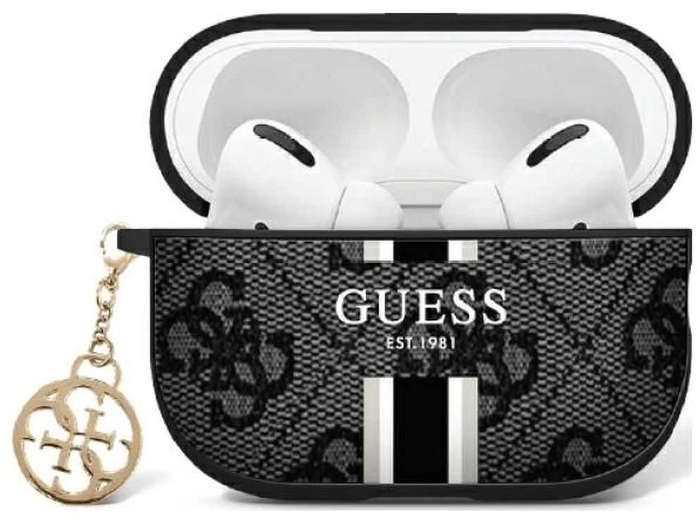 Guess GUA2P4RPSK AirPods 1/2 dėklas juodos spalvos 4G Printed Stripes Charm
