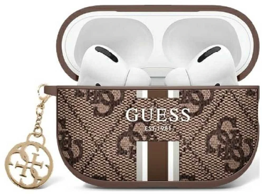 Guess GUA2P4RPSW AirPods 1/2 dėklas rudos spalvos 4G Printed Stripes Charm