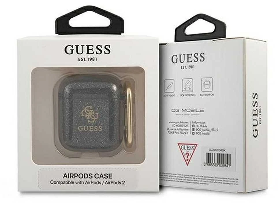 Guess dėklas, skirtas Airpods GUA2UCG4GK juodos spalvos Glitter Collection