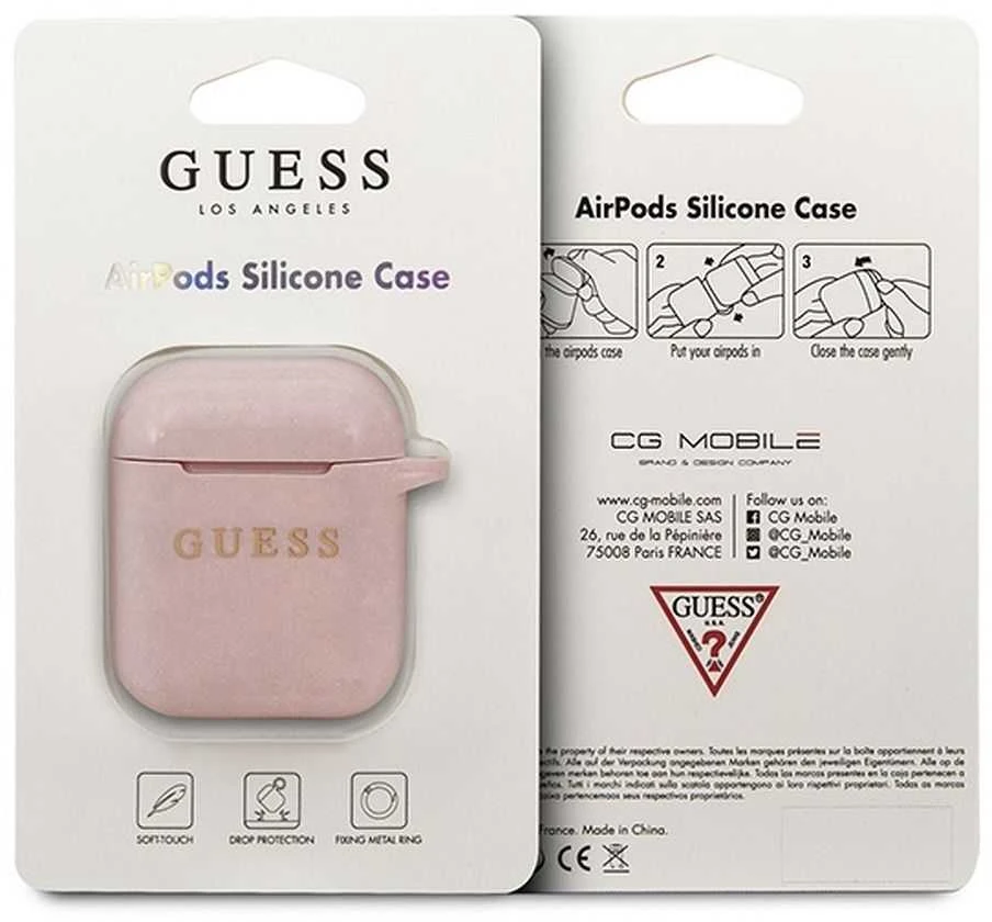 Guess GUACCSILGLLP AirPods dėklas rožinės spalvos silikoninis Glitter