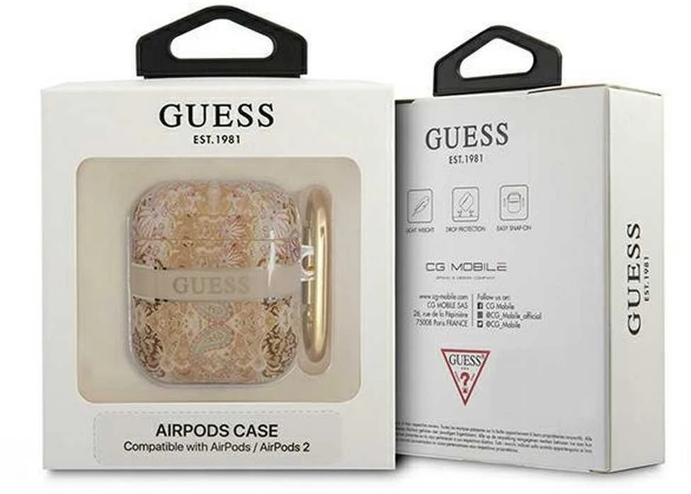 Apple AirPods ausinių dėklas Guess AirPods Paisley Strap Collection (GUA2HHFLD) aukso spalvos