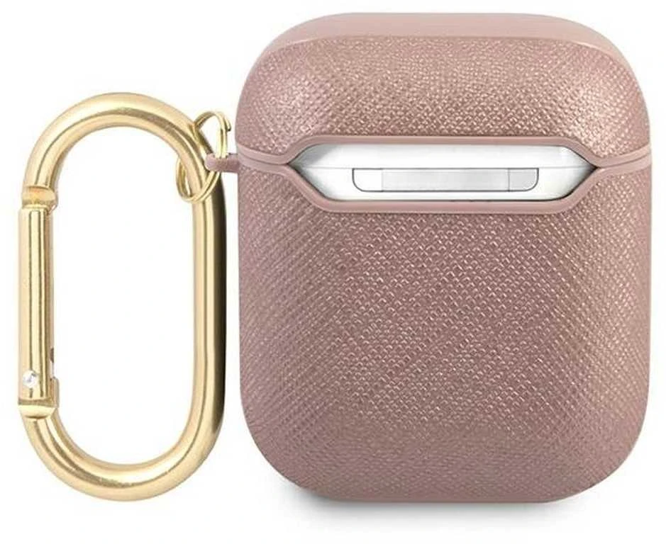 Dėklas GUESS GUA2SASMP AIRPODS 1/2 COVER Rožinis/Rožinis SAFFIANO SCRIPT METAL COLLECTION