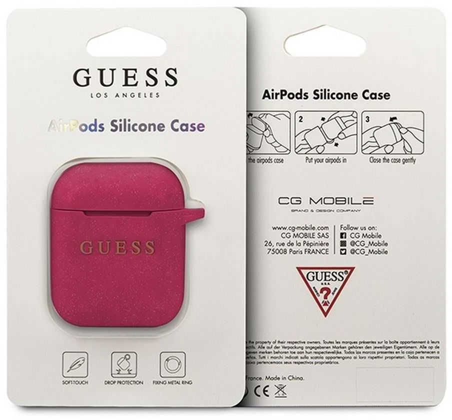 Guess GUACCSILGLFU AirPods dėklas fuchsia silikoninis Glitter